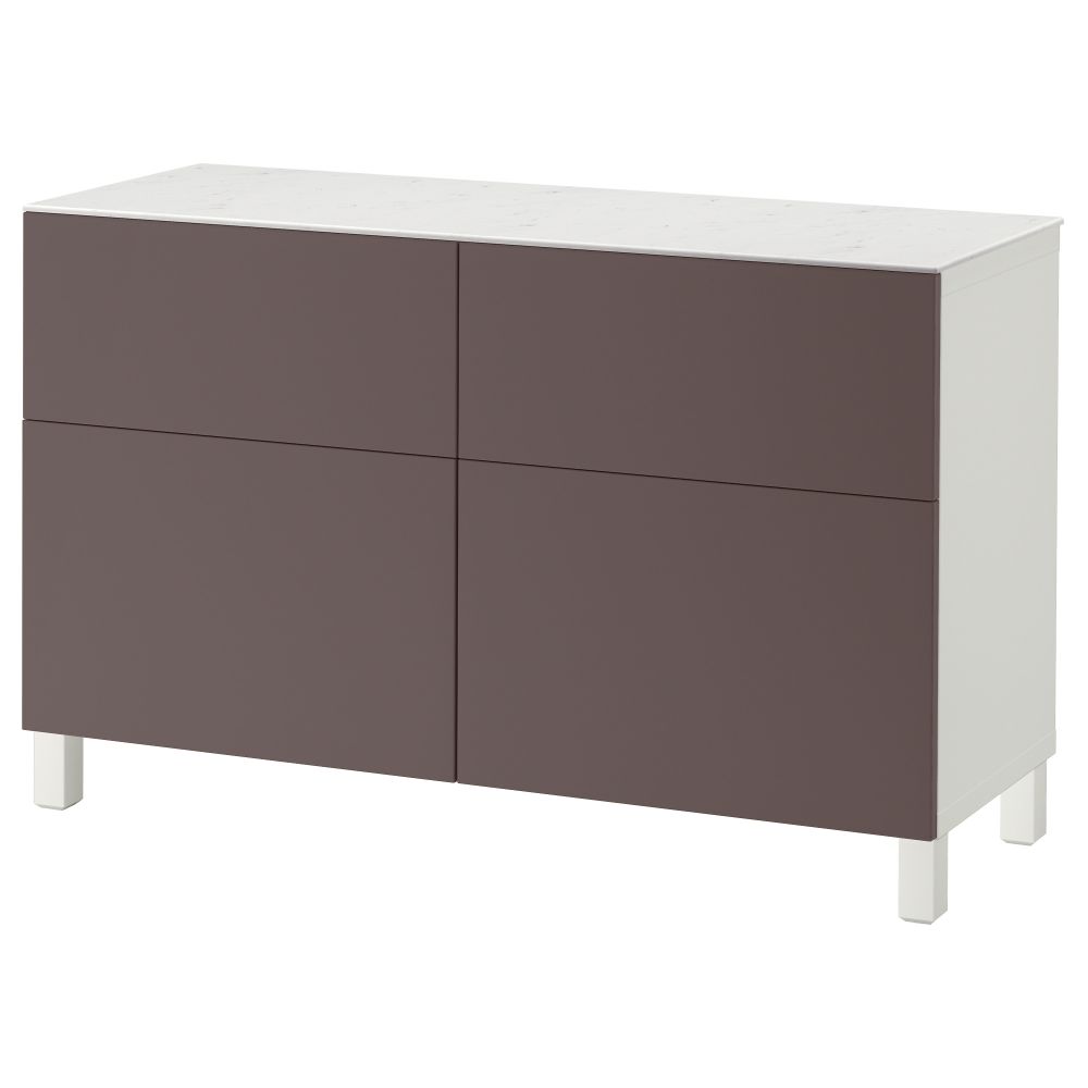 Комбинация для хранения с дверцами, ящиками БЕСТО, белый, Вальвикен темно-коричневый (120x42x74 см) - фото 1