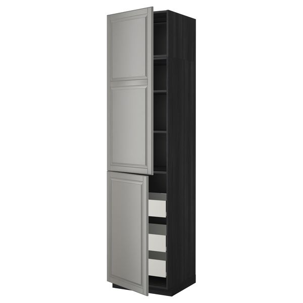 Высокий шкаф + полки, 3 ящика, 2 дверцы МЕТОД / ФОРВАРА, черный, Будбин серый - фото 1