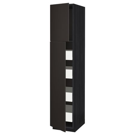 Высокий шкаф/2дверцы/4ящика, черный/Кунгсбакка антрацит 40x60x200 см IKEA МЕТОД / ФОРВАРА 693.559.65