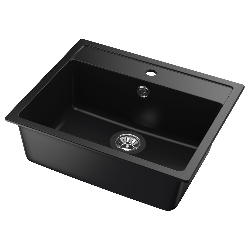 Мойка одинарная врезная ХЭЛЛВИКЕН, черный кварцевый композит, кварцевый композит (56x50 см) - фото 1