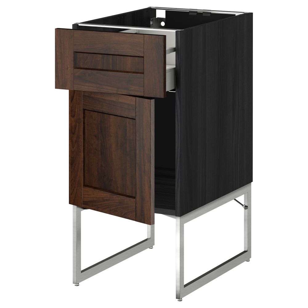 Напольный шкаф с ящиком, дверью МЕТОД / МАКСИМЕРА, черный, Эдсерум коричневый - схема-чертеж с размерами