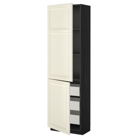 Высокий шкаф + полки, 3 ящика, 2 дверцы МЕТОД / МАКСИМЕРА, черный, Будбин белый с оттенком