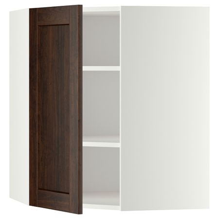 Угловой навесной шкаф с полками, белый/Эдсерум коричневый 68x80 см IKEA METOD МЕТОД 092.266.84