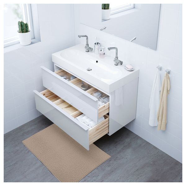 Шкаф для раковины с 2 ящиками ГОДМОРГОН / БРОВИКЕН, глянцевый белый (100x48x68 см) - фото 2