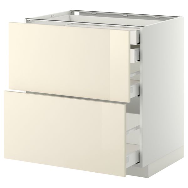 Напольный шкаф 2 фронтальные панели, 2 нижних, 1 средний, 1 высокий ящик МЕТОД / МАКСИМЕРА, белый, Рингульт кремовый - фото 1