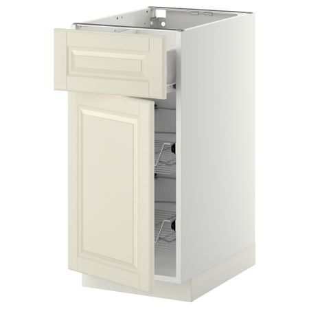 Напольный шкаф с проволочной корзиной, ящиком, дверью МЕТОД / ФОРВАРА, белый, Будбин белый с оттенком