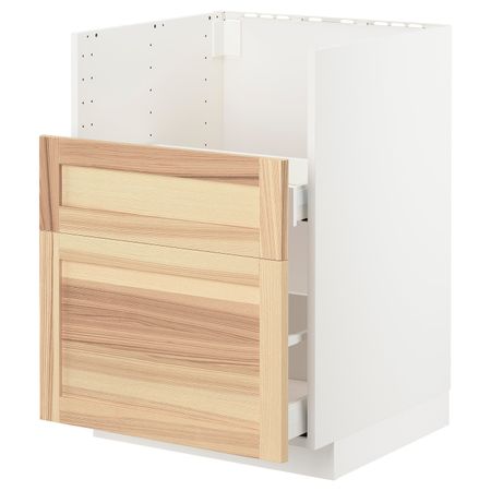 Шкаф под мойку БРЕДШЁН/2фасада/2ящика, белый/Торхэмн ясень 60x60 см IKEA METOD МЕТОД 292.984.39
