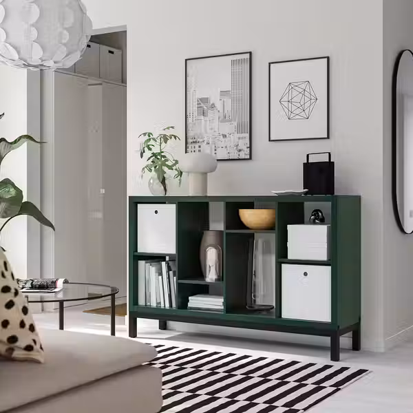 KALLAX Стеллаж с основанием - темно-зеленый/чёрный 147x39x94 см - фото 2