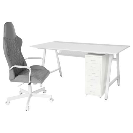 Письменный стол, стул и тумба, светло-серый серый-белый IKEA UTESPELARE УТЕСПЕЛАРЕ / HELMER ХЕЛЬМЕР 294.407.63