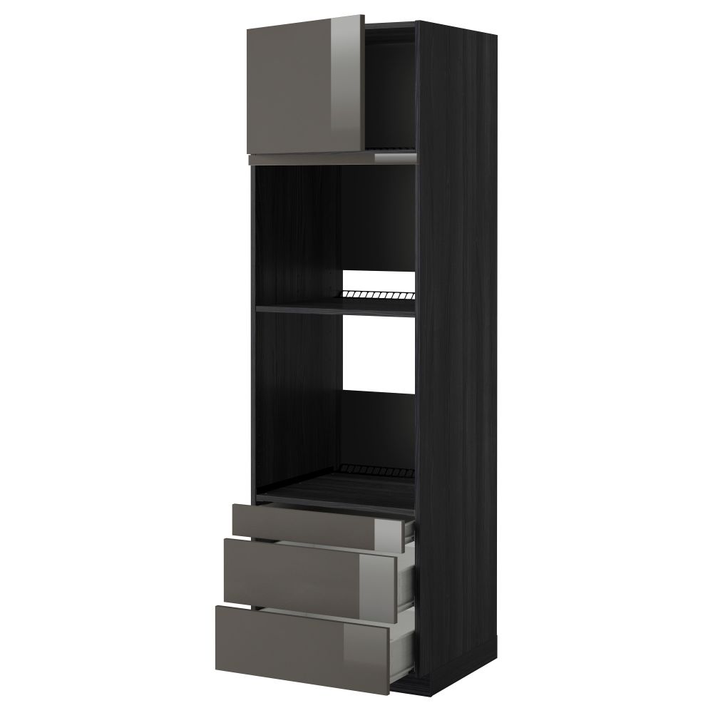 Высокий шкаф для духовки комбинированный, духовка + дверца, 3 ящика МЕТОД / ФОРВАРА, черный, Рингульт серый - фото 1