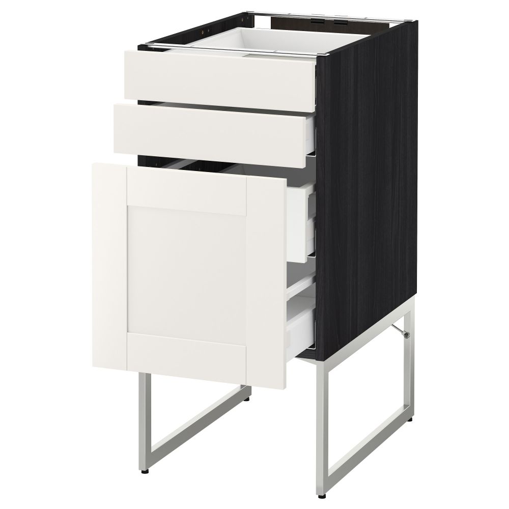 Напольный шкаф 3 фронтальных панели, 2 нижних, 2 средних ящика МЕТОД / МАКСИМЕРА, черный, Сэведаль белый - схема-чертеж с размерами
