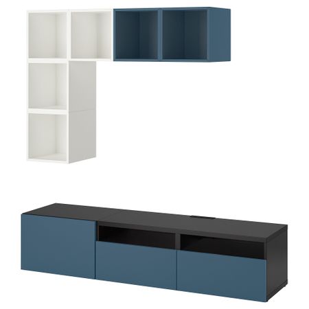 Комбинация для ТВ БЕСТО / ЭКЕТ, белый/черно-коричневый, темно-синий (180x40x170 см)