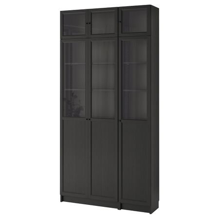 Стеллаж, черно-коричневый/стекло 120x30x237 см IKEA BILLY БИЛЛИ / OXBERG ОКСБЕРГ 592.435.58