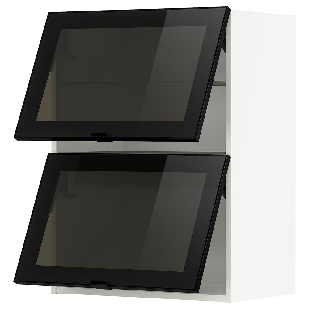 Навесной горизонт шкаф/2стеклян двери, белый/Ютис дымчатое стекло 60x80 см IKEA METOD МЕТОД 793.917.03 - фото 1