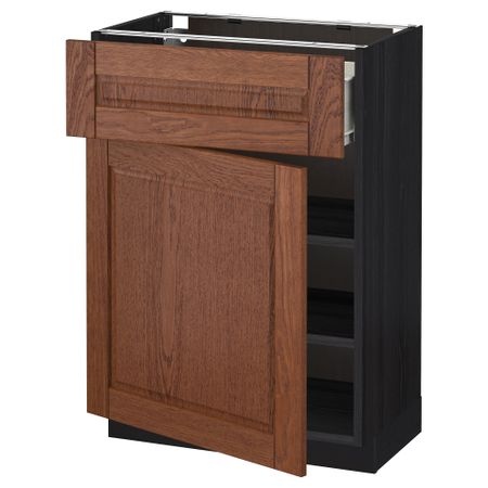 Напольный шкаф с ящиком, дверью МЕТОД / ФОРВАРА, черный, Филипстад коричневый
