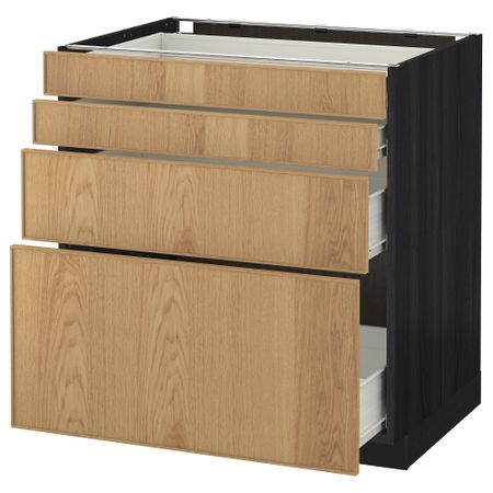 Напольный шкаф 4 фронтальных панели, 4 ящика МЕТОД / ФОРВАРА, черный, Экестад дуб