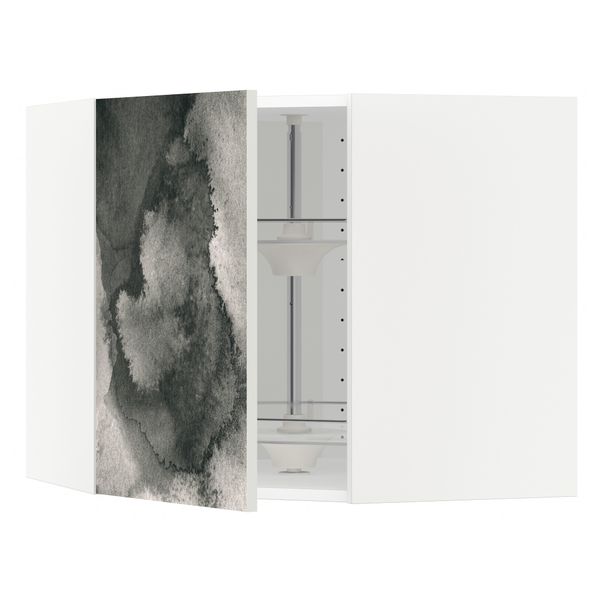 Угловой навесной шкаф с вращающейся секцией МЕТОД, белый, Кальвиа с печатным рисунком - схема-чертеж с размерами