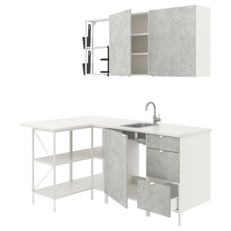 Угловая кухня, белый, под бетон IKEA BEGIVENHET БЕГИВЕНХЕТ 593.382.12