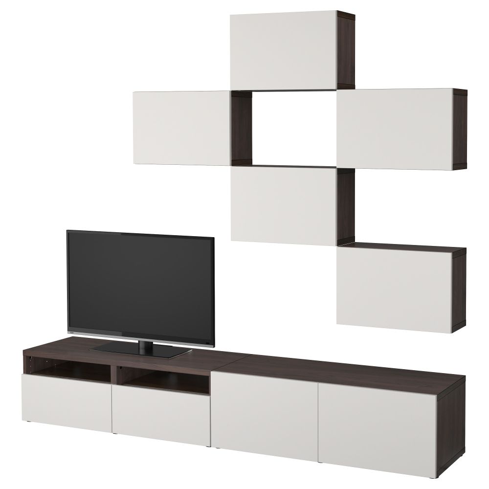 Шкаф для ТВ, комбинация БЕСТО, черно-коричневый, Лаппвикен светло-серый (240x20/40x204 см) - фото 1