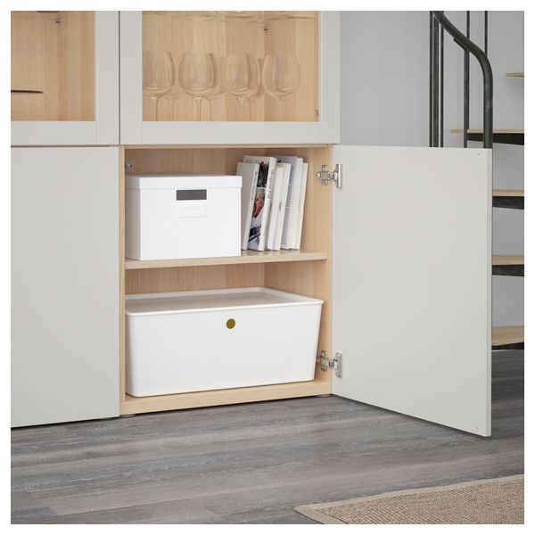 Комбинация для хранения со стеклянными дверцами БЕСТО, под беленый дуб, Лаппвикен светло-серый прозрачное стекло (120x40x192 см) - схема-чертеж с размерами