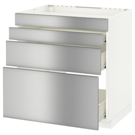 Напольный шкаф для духовки, 4фасада, 3 ящика МЕТОД / ФОРВАРА, белый, Гревста нержавеющ сталь