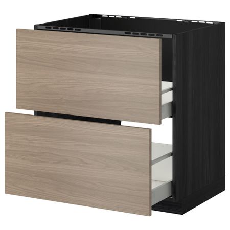 Напольный шкаф под мойку + 2 фронтальных панели, 2 ящика МЕТОД / МАКСИМЕРА, черный, Брокхульт светло-серый