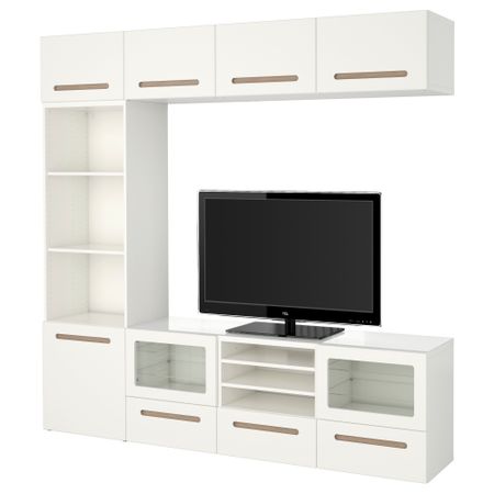 Шкаф для ТВ, комбинированный, стекляные дверцы БЕСТО, Марвикен белый прозрачное стекло (240x40x230 см)