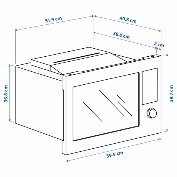 STENABY СТЭНАБЮ Встраиваемая микроволновая печь - схема-чертеж с размерами