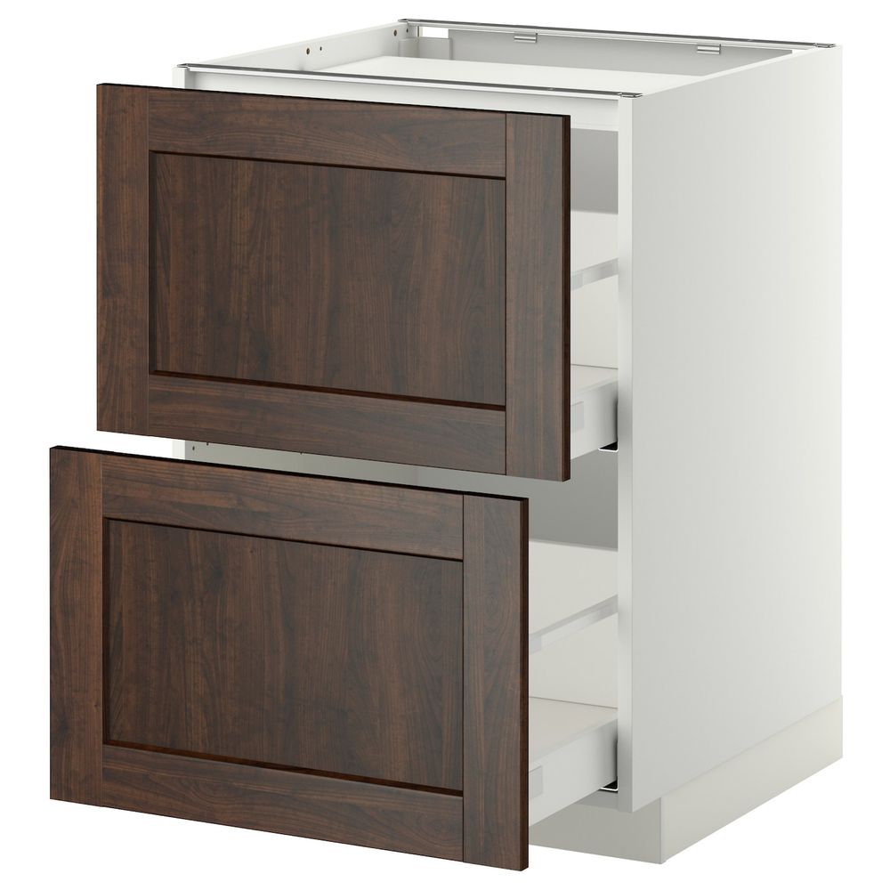 Напольный шкаф, 2 фронтальных панели/2ящика, белый/Эдсерум коричневый 60x60 см IKEA METOD МЕТОД / MAXIMERA МАКСИМЕРА 292.348.19 - фото 1