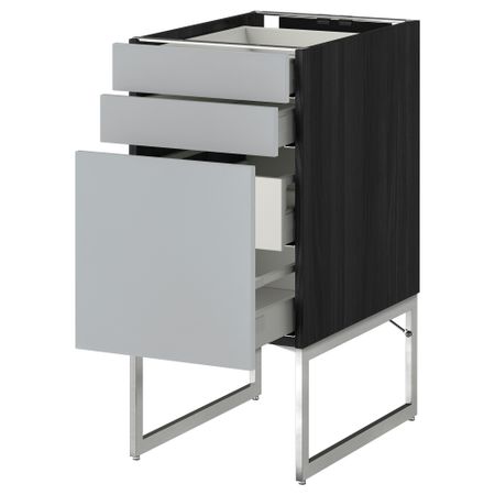 Напольный шкаф 3 фронтальных панели, 2 нижних, 2 средних ящика МЕТОД / МАКСИМЕРА, черный, Веддинге серый