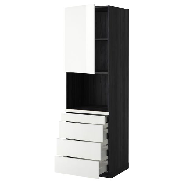 Высокий шкаф для комбинированния СВЧ, 4 ящика МЕТОД / МАКСИМЕРА, черный, Рингульт белый - схема-чертеж с размерами