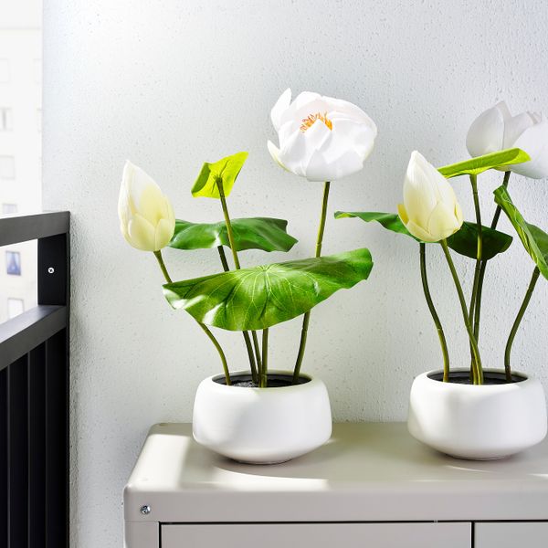 Искусственное растение и кашпо, для дома, улицы/Лотос белый 18 см IKEA ФЕЙКА 504.523.96 - фото 2