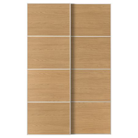 MEHAMN Пара раздвижных дверей - белый/двусторонний под дуб 150x236 см