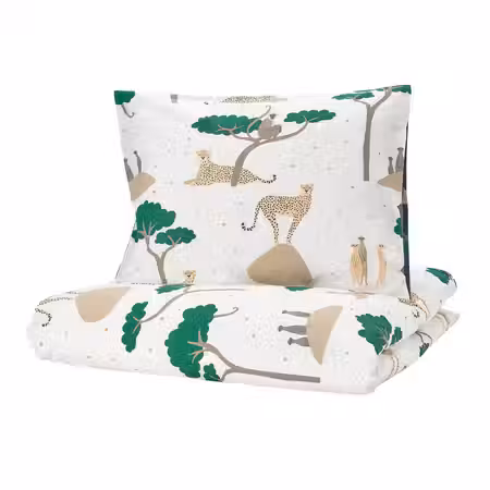 SANDLÖPARE Пододеяльник и наволочка - белый темно-синий/саванна 150x200/50x60 см