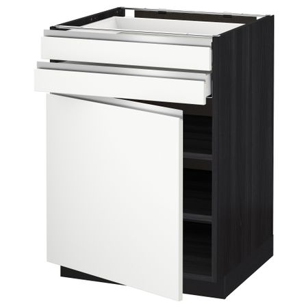 Напольный шкаф с дверцей, 2 ящиками МЕТОД / МАКСИМЕРА, черный, Нодста белый