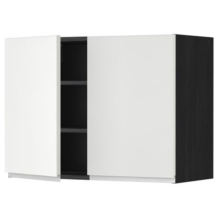 Навесной шкаф с полками, 2 дверцы МЕТОД, черный, Нодста белый