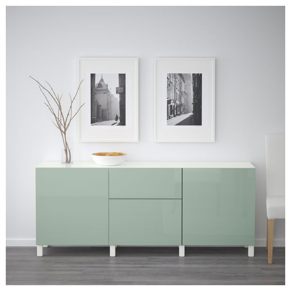 Комбинация для хранения с ящиками БЕСТО, белый, Сельсвикен глянцевый/серо-зеленый светлый (180x40x74 см) - фото 2