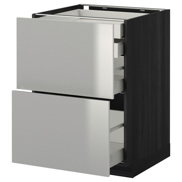 Напольный шкаф 2 фронтальные панели, 2 нижних, 1 средний, 1 высокий ящик МЕТОД / МАКСИМЕРА, черный, Гревста нержавеющ сталь - фото 1