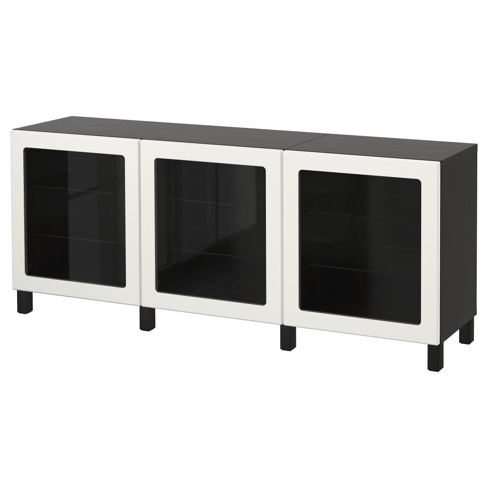 Комбинация для хранения с дверцами БЕСТО, черно-коричневый, Льюсвик белый (180x40x74 см) - фото 1