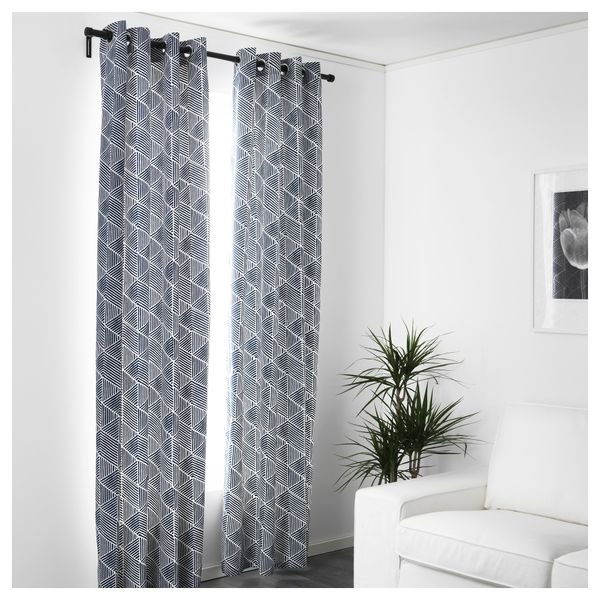 Гардины, 1 пара НИННЕРЁРТ, синий/белый (145x300 см) - фото 2