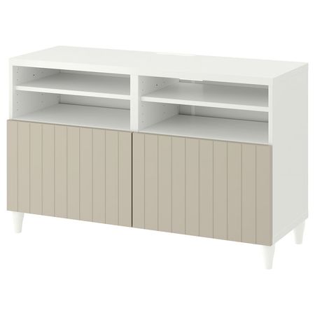 BESTÅ Тумба под ТВ, с дверцами - белый/СУТТЕРВ/КАББАРП серо-бежевый 120x42x74 см