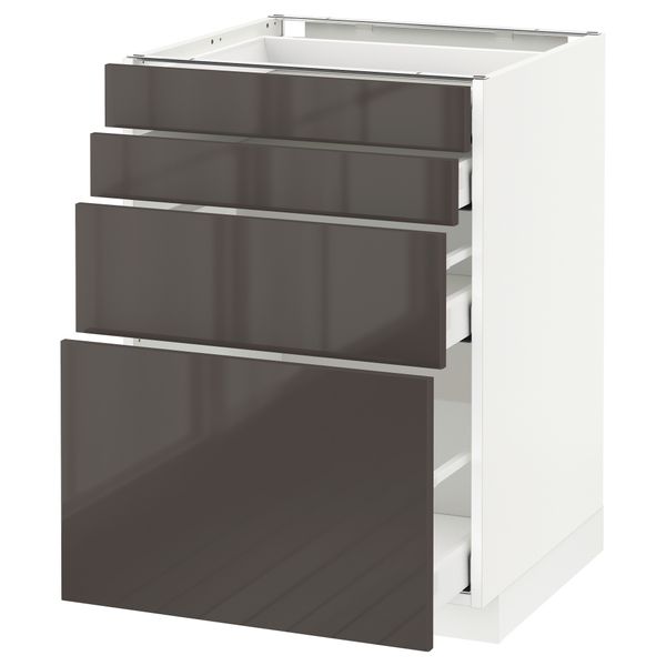 Напольный шкаф 4 фронтальных панели, 4 ящика МЕТОД / МАКСИМЕРА, белый, Рингульт серый - схема-чертеж с размерами