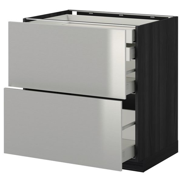 Напольный шкаф 2 фронтальные панели, 2 нижних, 1 средний, 1 высокий ящик МЕТОД / МАКСИМЕРА, черный, Гревста нержавеющ сталь - фото 1