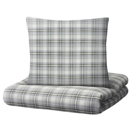 Пододеяльник и 2 наволочки, серый клетка 200x200/50x70 см IKEA STRIMKLÖVER СТРИМКЛЁВЕР 704.950.31