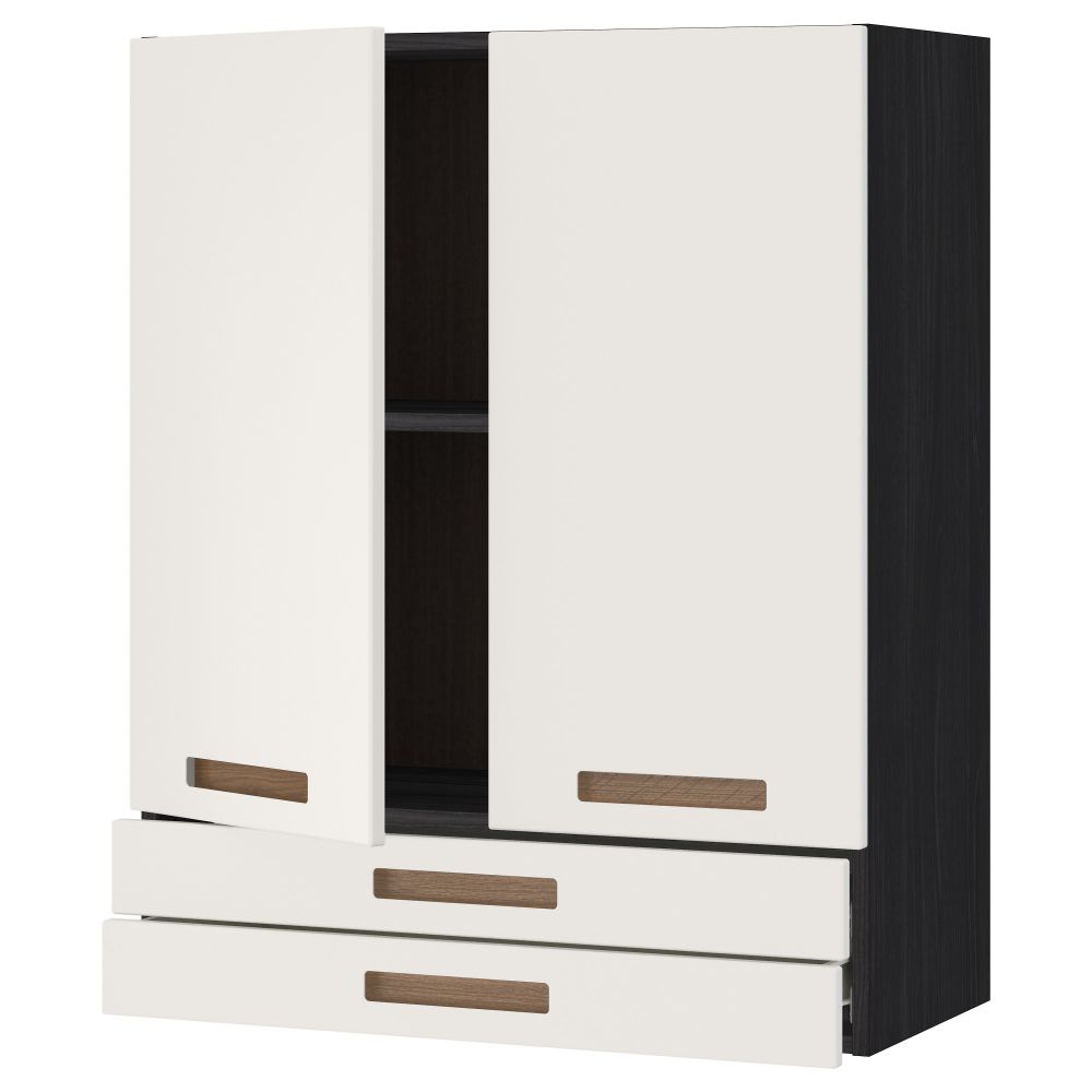 Навесной шкаф, 2 дверцы, 2 ящика МЕТОД / ФОРВАРА, черный, Мэрста белый - схема-чертеж с размерами