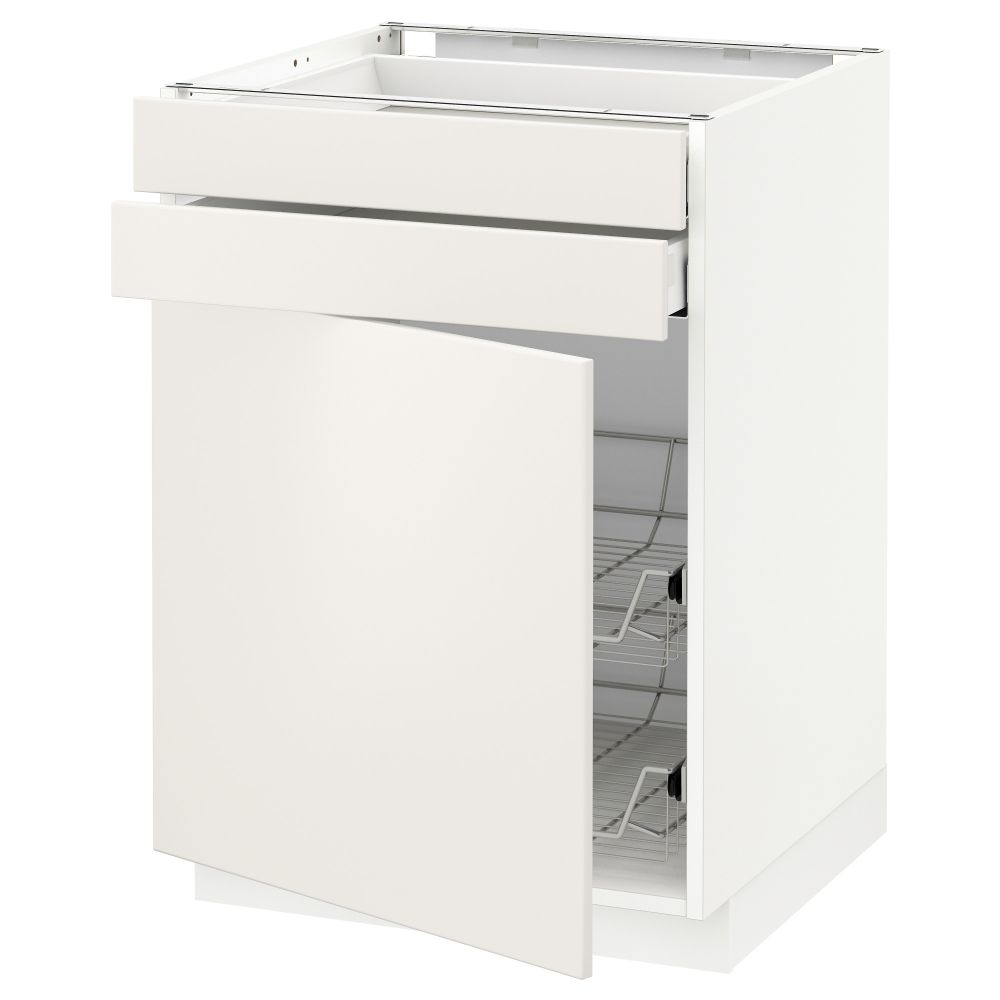 Напольный шкаф, дверца, 2 ящика, проволочных корзин МЕТОД / МАКСИМЕРА, белый, Веддинге белый - схема-чертеж с размерами