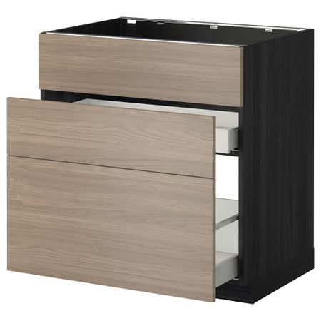 Напольный шкаф под мойку + 3 фронтальных панели, 2 ящика МЕТОД / МАКСИМЕРА, черный, Брокхульт светло-серый