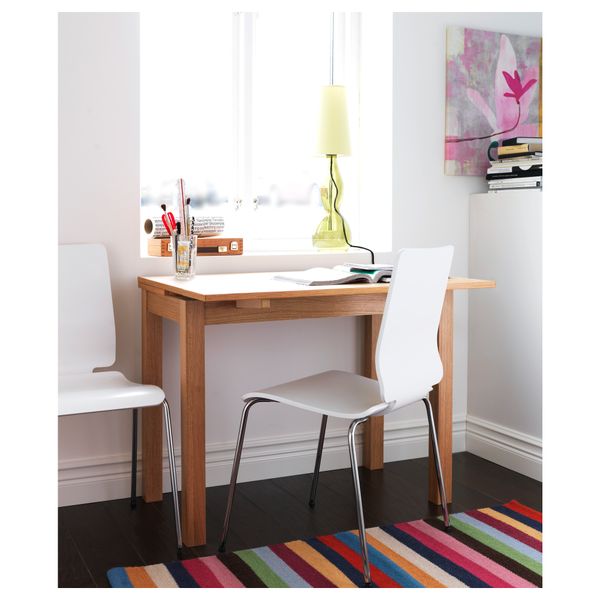 Раздвижной стол БЬЮРСТА, дубовый шпон (50/70/90x90 см) - фото 6