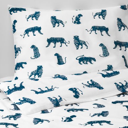 Пододеяльник и 1 наволочка, тигр/синий 150x200/50x70 см IKEA URSKOG УРСКОГ 603.950.27