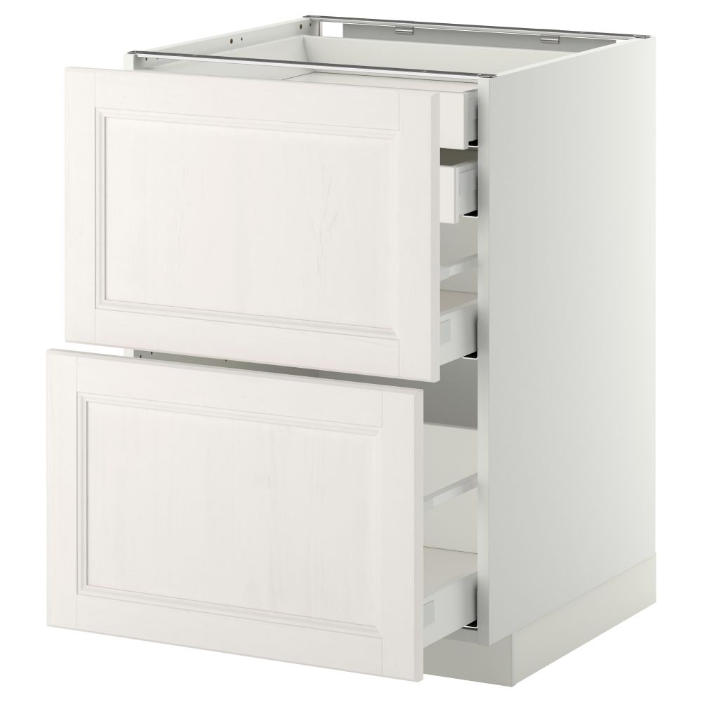 Напольный шкаф 2 фронтальные панели, 2 нижних, 1 средний, 1 высокий ящик МЕТОД / МАКСИМЕРА, белый, Лаксарби белый - фото 1